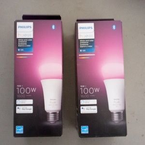 NIB Philips Hue Color 16W Ambiance E26 Bluetooth 100W Smart Dim LED Bulb QTY-2